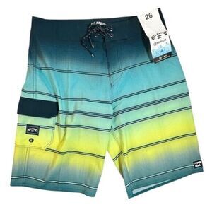 NWT Billabong Youth Boys Recycler All Day Pro Board Shorts Blue/Yellow - Size 26